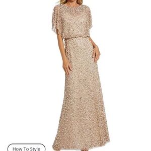 Mac Duggal Beaded Beige Maxi Gown Sz 16 & matching clutch